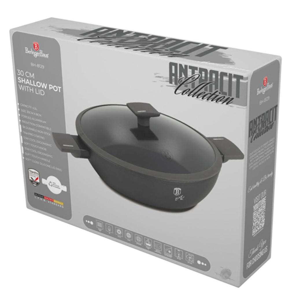 FLAT TITANIUM POT WITH LID 30cm BERLINGER HAUS BH-8129 ANTHRACITE