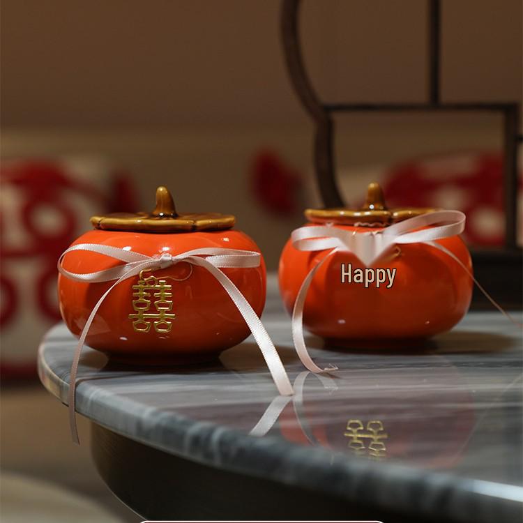 Wedding Persimmon Candy Box with Ruyi Jar - Souvenir Gift Box 9.1*8 cm