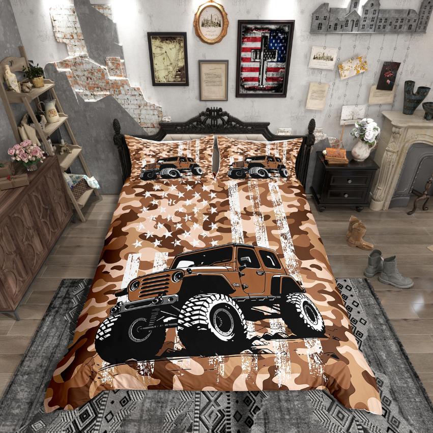 Homewish Bettwäsche-Set mit amerikanischer Flagge, Retro-Camouflage-Bettbezug-Set, Grün Weißes Bettset für Jugendliche