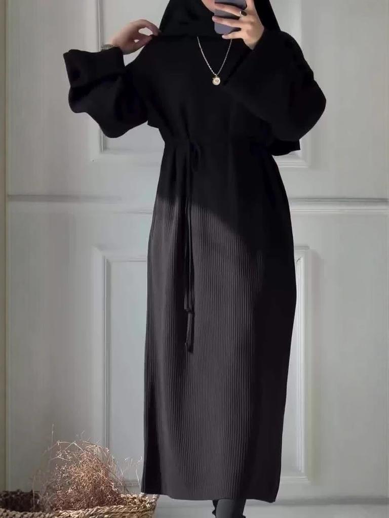 Women's Fashion Casual Elegant Knit Crewneck Bubble Sleeve One-Piece Dress