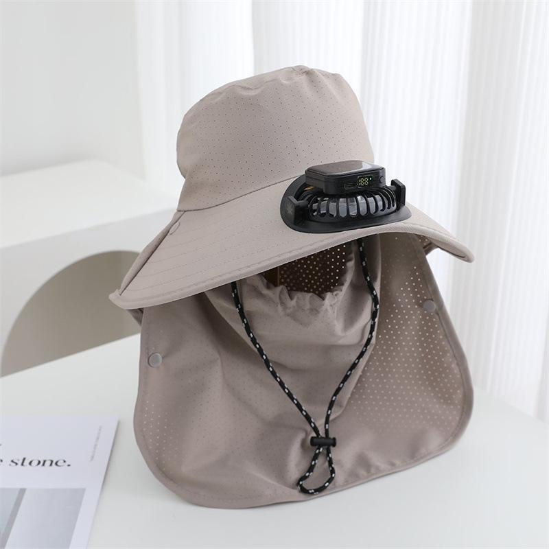 Summer Solar Charging with Fan Hat Women's Outdoor Big Eaves Fishing Shading Shawl Tea Picking Construction Site Sun Protection Hat