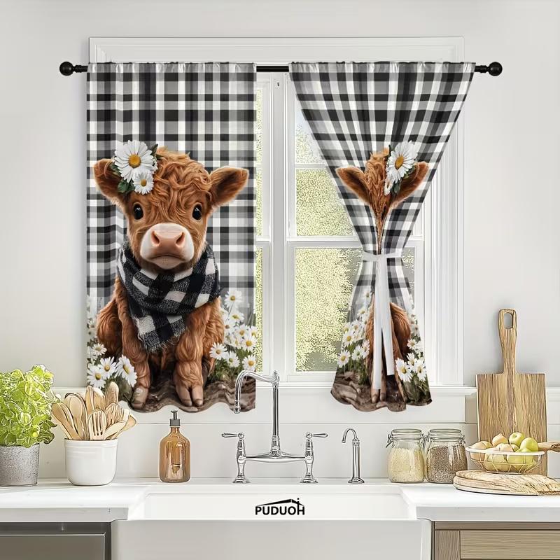 2 Stück Kälber Kuhdruck Vorhänge, geeignet für Schlafzimmer, Wohnzimmer, Küchendekoration, Heimdekoration, Fensterdekoration