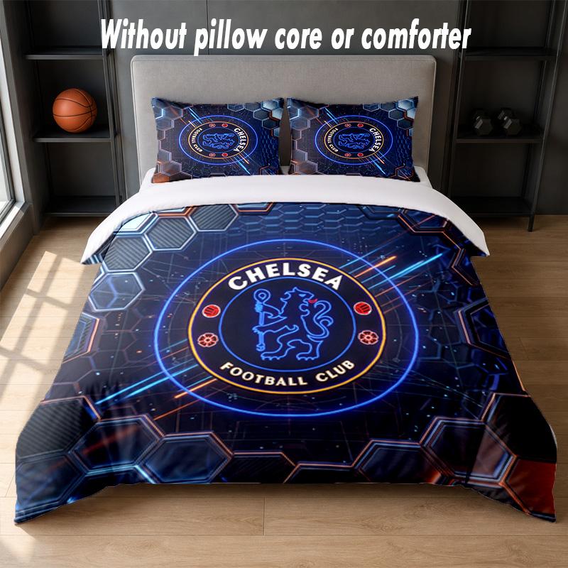 Chelsea FC Design Bett Bettwäsche Set 1 Bettbezug + 2 Kissenbezüge Weich Atmungsaktiv Haushalt Bettwäsche
