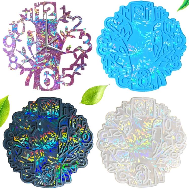 Hollow Tree Clocks Silicone Mold Clock Holographic Resin Mold for DIY Wall Decor