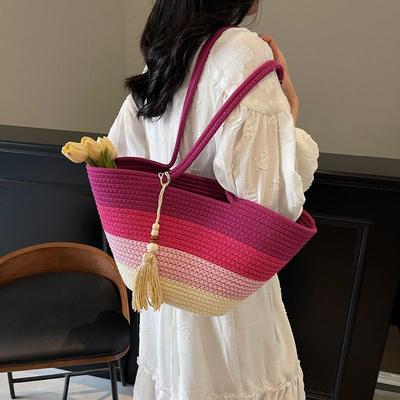 Τσάντα Μεγάλης Χωρητικότητας σε Αντίθεση Χρώματος Γυναικεία Νέα Καθημερινή Πλεκτή Τσάντα από Άχυρο Άνοιξη και Καλοκαίρι Παραθαλάσσιες Διακοπές Τσάντα Παραλίας