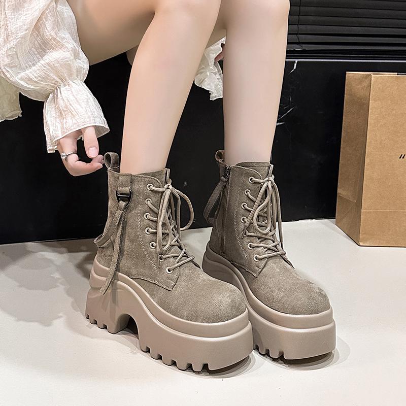 Fashion Ankle Boots For Women New 2025 Winter Motorcycle Boots 9CM Wedge Heels High Platform Shoes Woman Autumn Thick Sole Punk Boots
