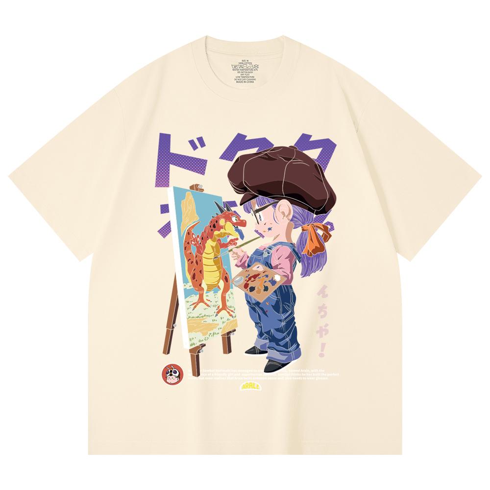 230 Gsm 100% Cotton Dragon Ball V10 Arale Print Unisex Heavy Cotton T Shirt XS абрикосовый