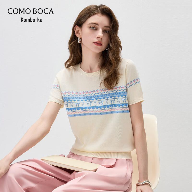 Women s Fair Isle Jacquard Short Sleeve Silk Blend Knit Top M