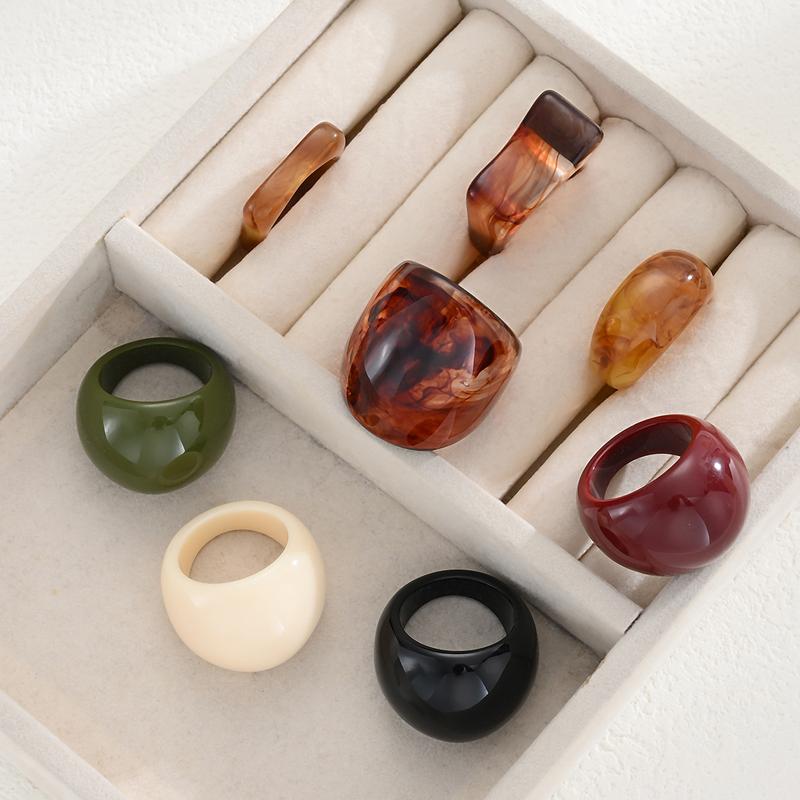 8Pcs/Set Vintage Colorful Resin Rings Set for Women Creative Wide Face Joint Art Ring Personality Finger Jewelry Accessories