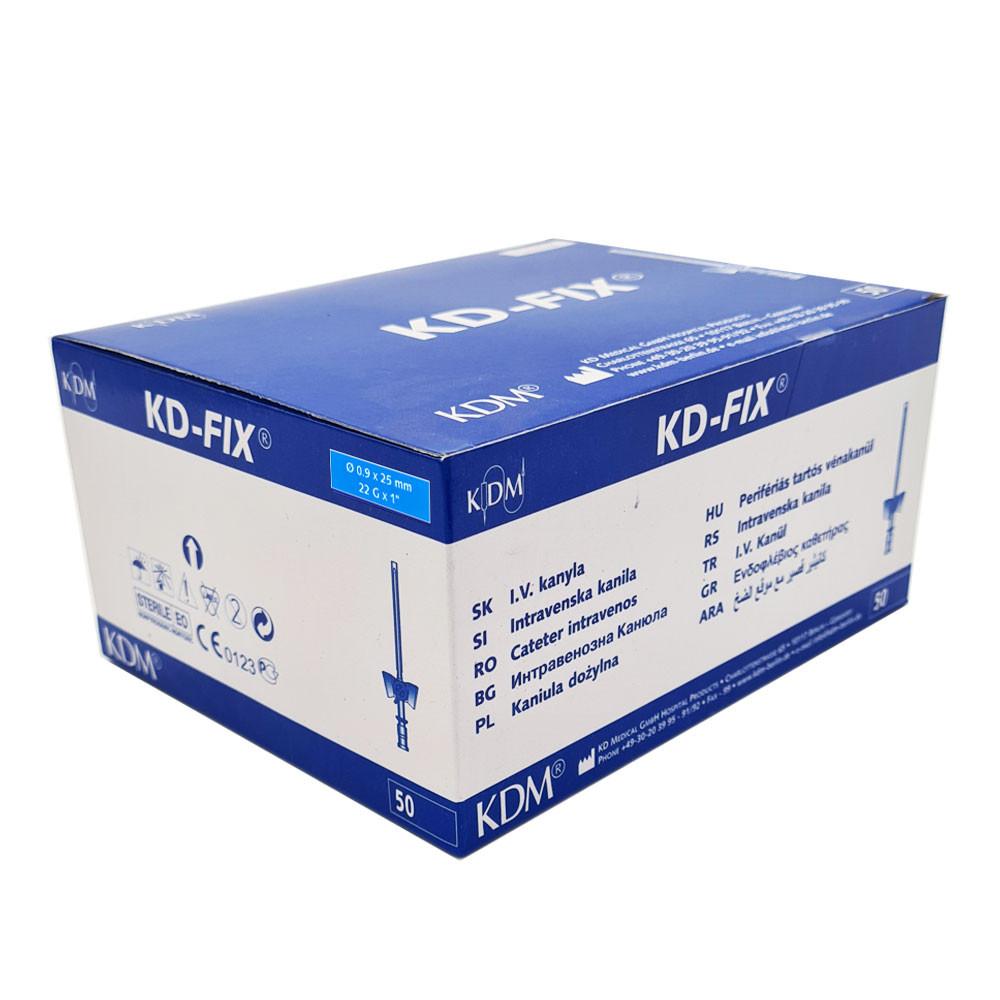 Blue Venflon 22G 0.9mm X 25mm Intravenous Cannula Kd-Fix 50 Pcs