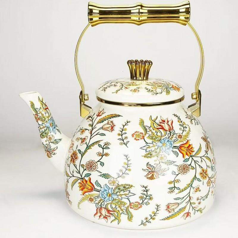 Vintage Emaille-Kessel Blumendekor 1,5L 2,5L 4,5L Eisenwasserkocher für Zuhause Küche Camping