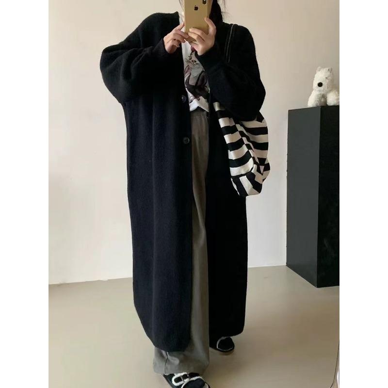 New Long Sweater Jacket Women's Lazy Wind Loose Thick Temperament Casual Solid Color Knitted Coat