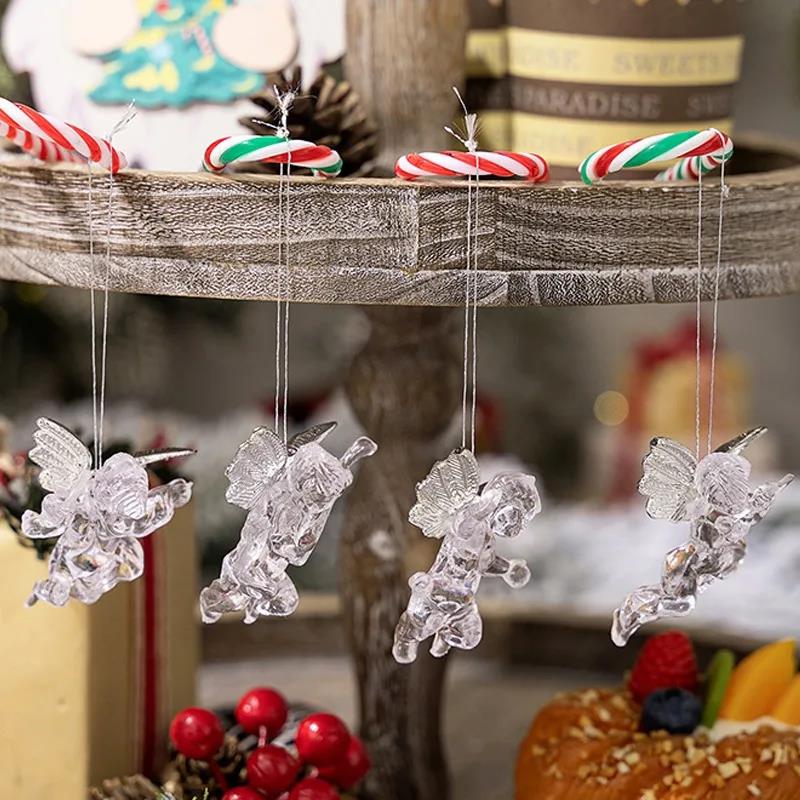 Christmas Transparent Angel Pendant Crystal Clear Acrylic Angel with Wings Xmas Tree Hanging Ornament Imitation Winter Decor 7