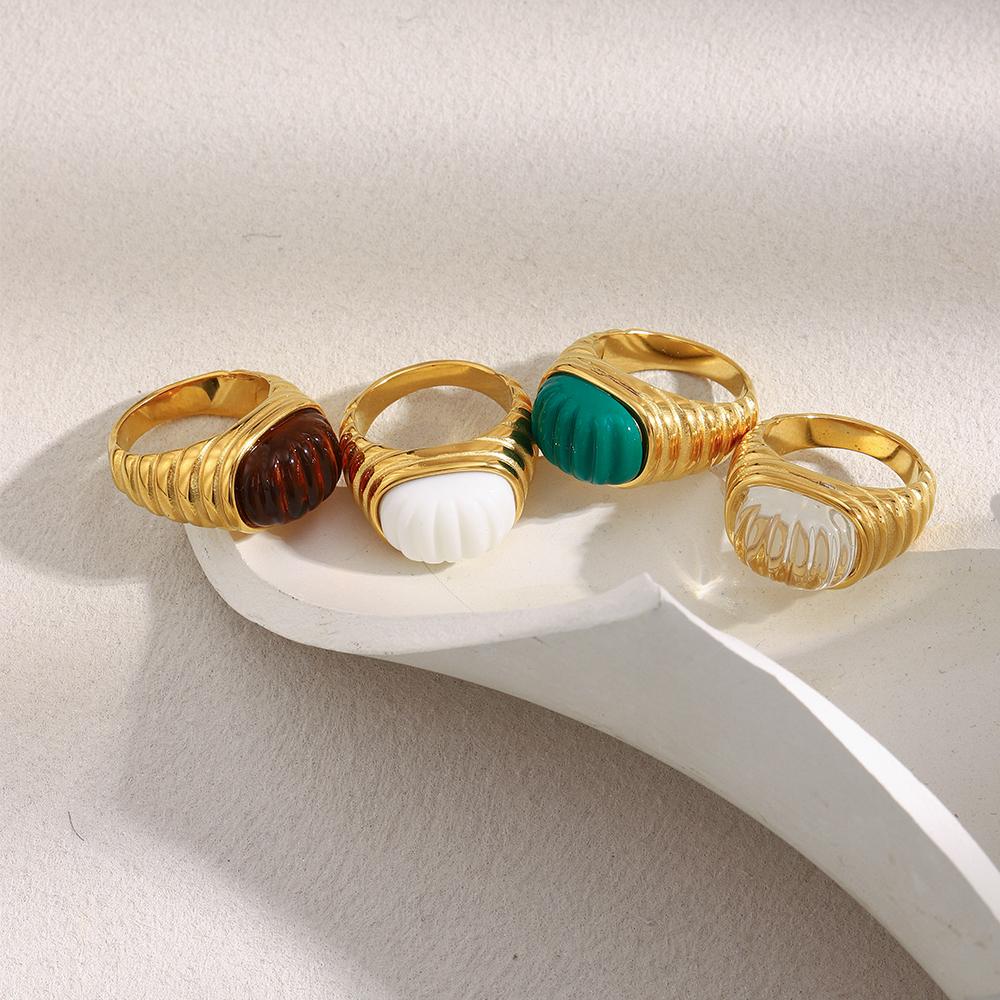 MamacitaSlay 316L Stainless Steel Acrylic Ring Waterproof 18K Gold Plated Jewelry Women's Elegant Ring 2025 High Quality Gift