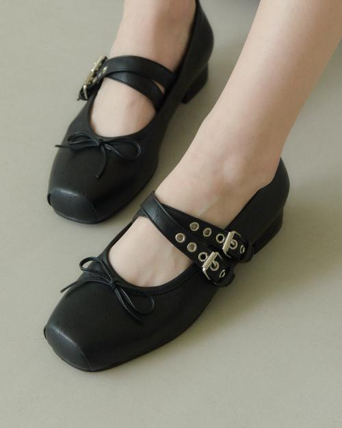 [Tagtraume] Gallo Square Toe Ribbon Two Buckle Mary Jane Sneakers Flats [Versand aus Korea] 100% Authentisch
