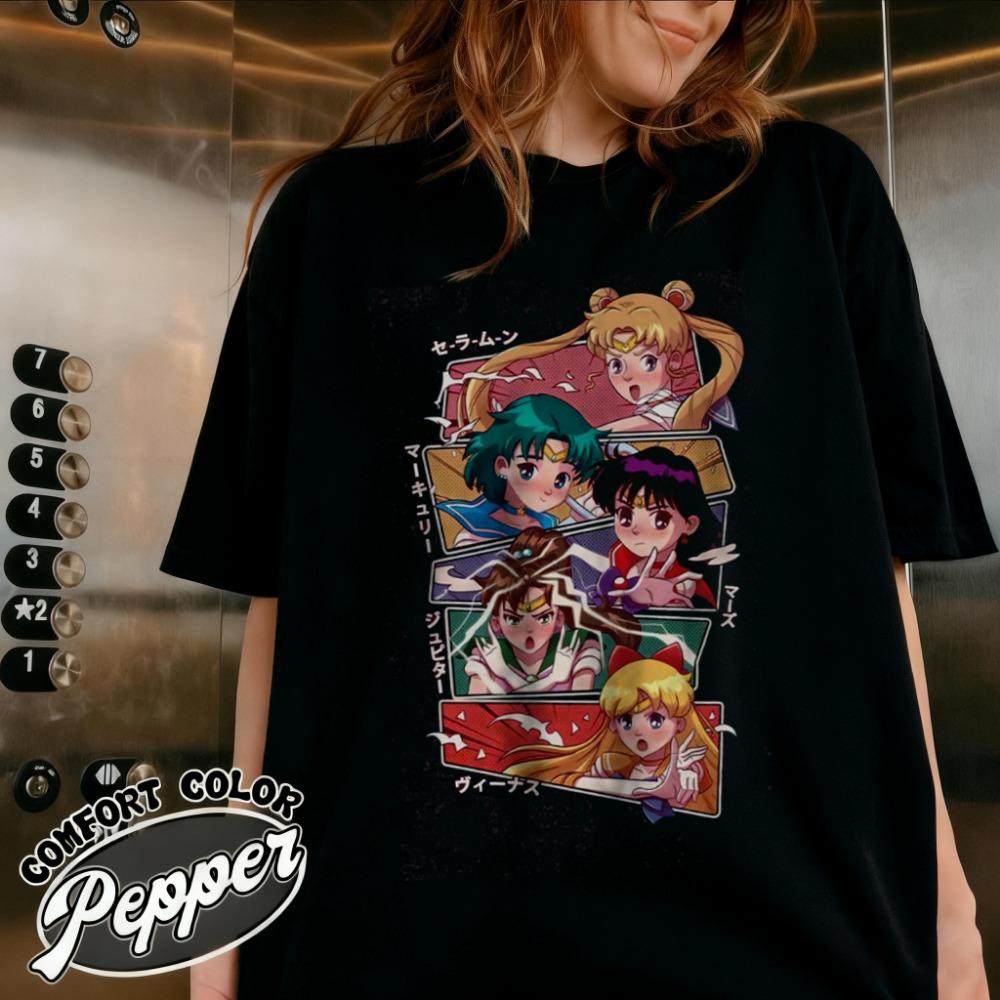 Summer Sailor Moon Men's T-Shirt Retro Poster Graphic Cotton Oversized Breathable Casual Short Sleeve Tee