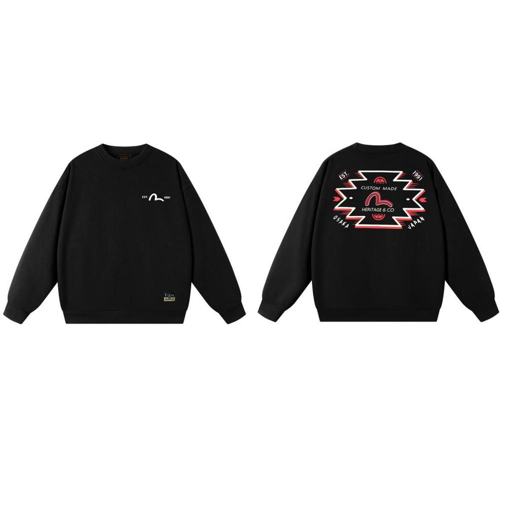 Fukujin EVISU2025 Unisex Round Neck Hoodie - Trendy Cotton Streetwear Pullover with Print