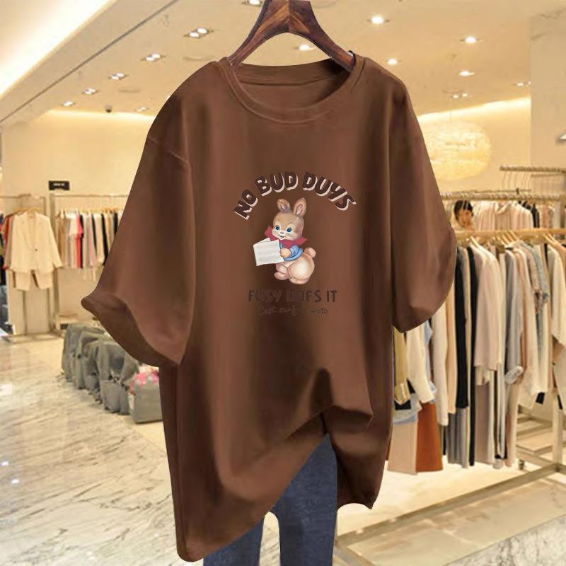 

Pure cotton short-sleeved T-shirt women s medium and long Korean version loose casual bottoming shirt top 2025 spring and autumn XXXL