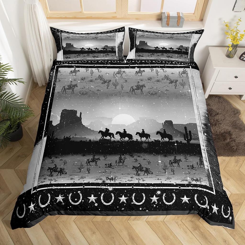 Western Decor Duvet Cover Retro Cowboy Style Bedding Set Wild West Themed Comforter Cover For Boys Teens Men Bedspread Cover