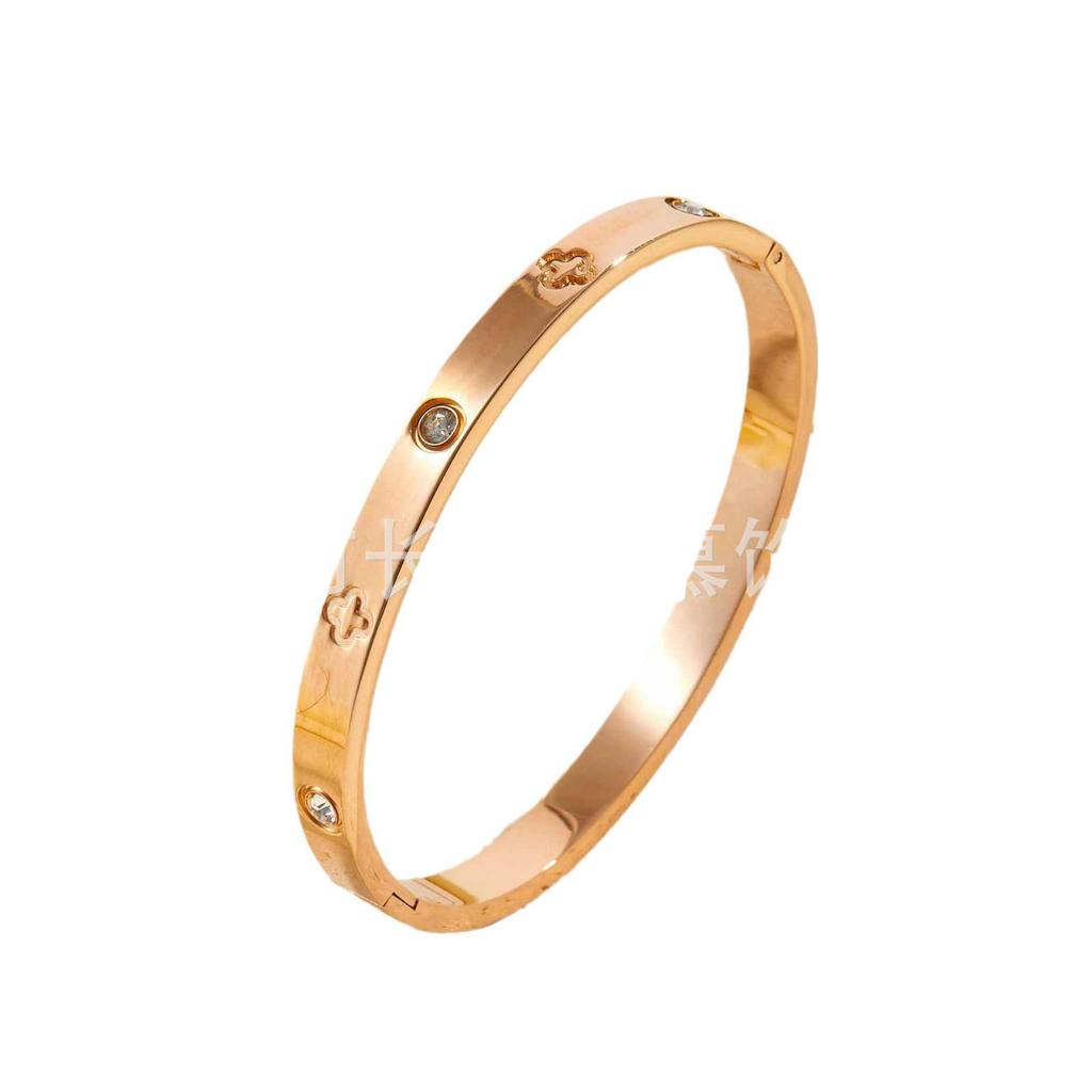 European & American Influencer Four-Leaf Clover Diamond Titanium Bracelet for Couples