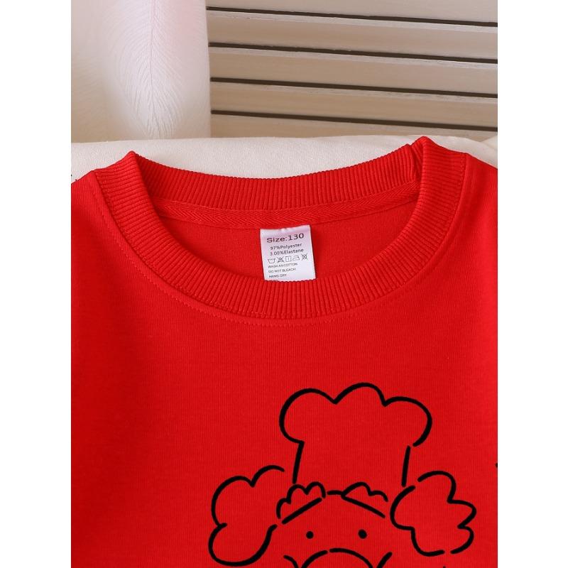 European sizes Girls' Long-Sleeve Round Neck Sweatshirt "Chef Cooking" Print, Spring/Autumn, Casual, Daily & Sports.