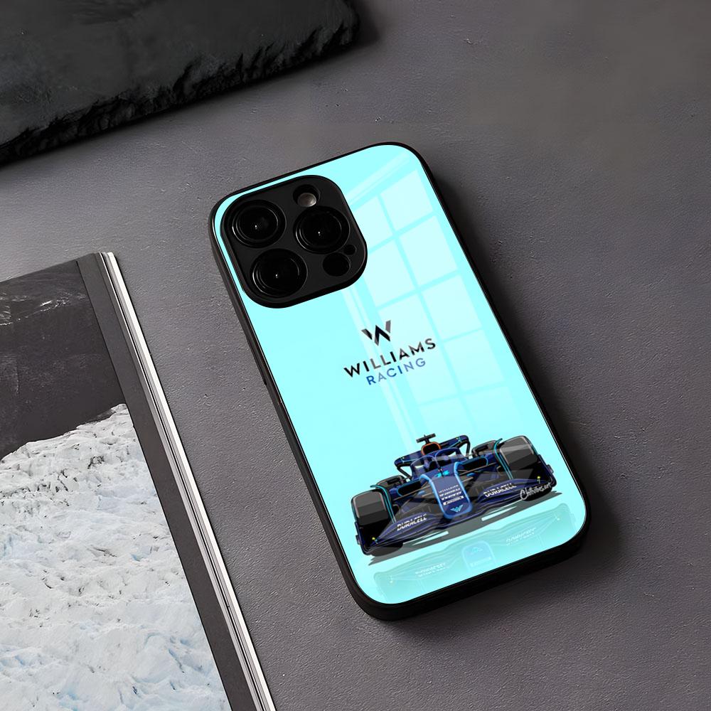 

Racing W-Williams Phone Case For IPhone 17 Air 16 E Pro Max 15 14 13 Mini 12 Pro 11 Max Plus Black Glass Cover iPhone 14ProMax