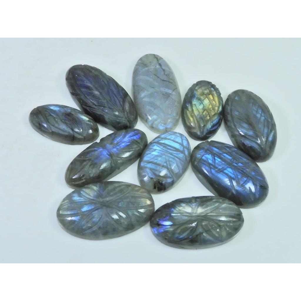 242Cts. Natural Labradorite Carving Oval Cabochon Loose Gemstone 10Pcs Lot LL-1159