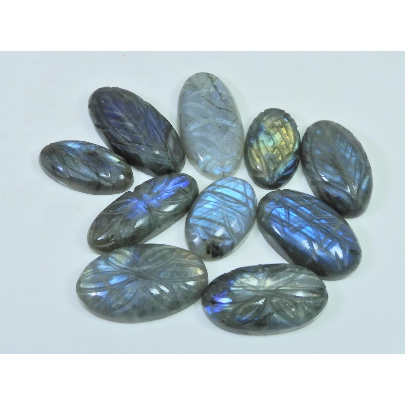 242Cts. Natural Labradorite Carving Oval Cabochon Loose Gemstone 10Pcs Lot LL-1159