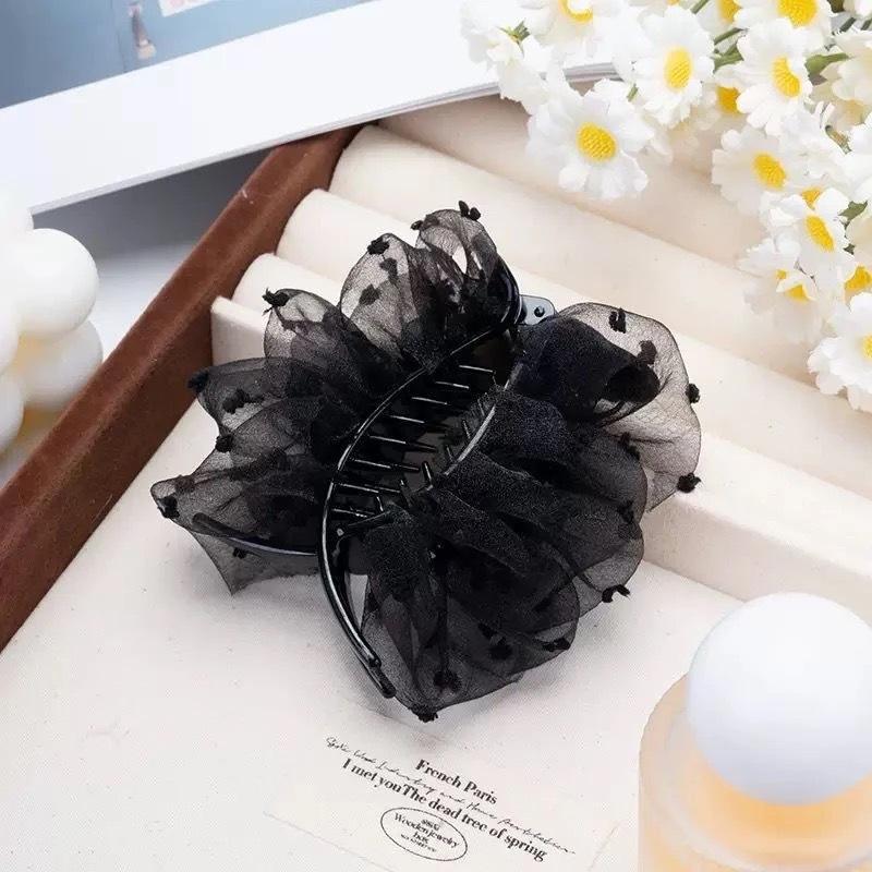 1pc High End Printed Chiffon Wrinkling Clip, Large New Year's Hair Clip, Back of the Head Hair Bun, Shark Clip Hair Accessory