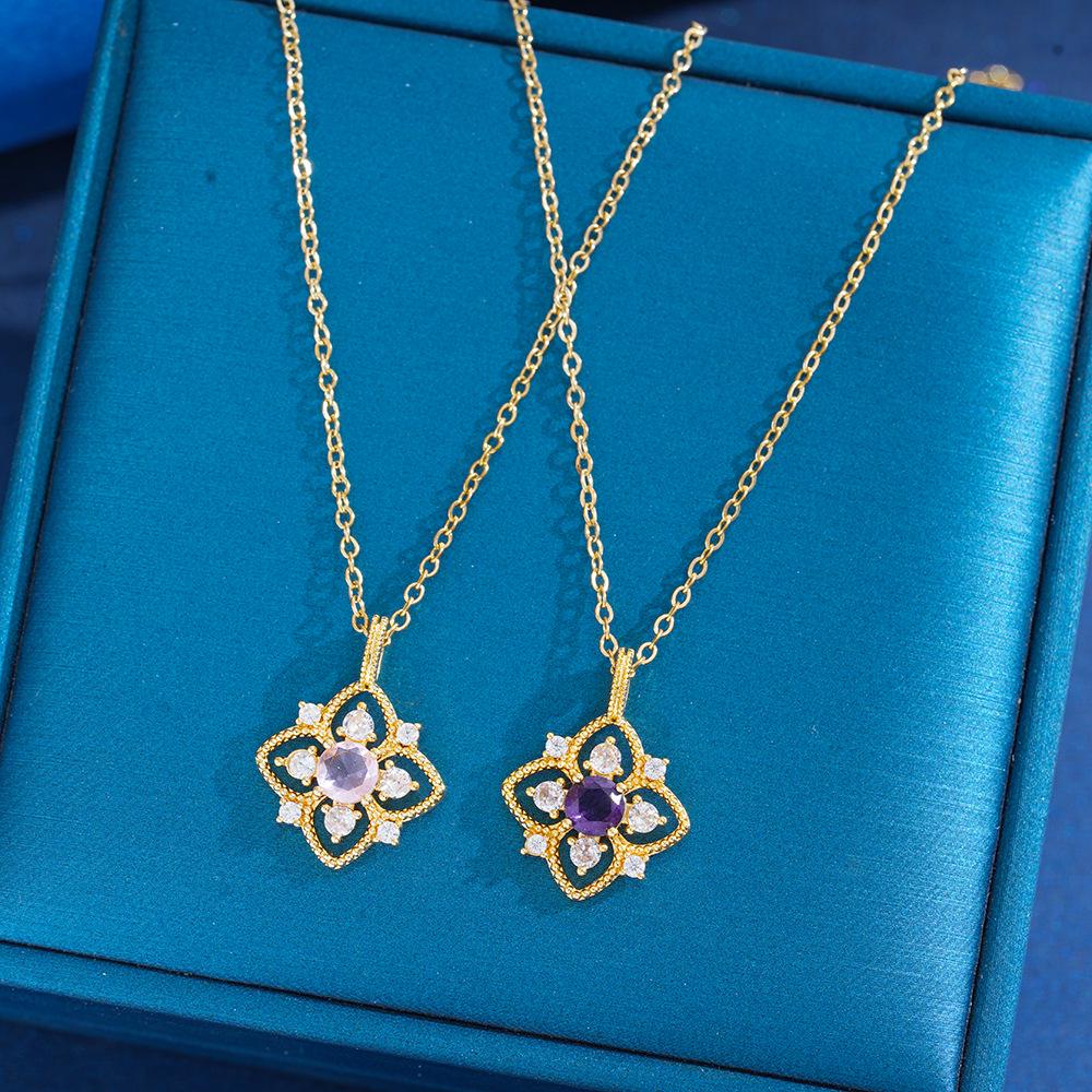 European American Zircon Sapphire Pendant Women's Clavicle Necklace