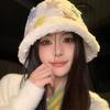 Women's Autumn and Winter New White Star Hat Thickened Ear Protector Winter Fluffy Widened Fluffy Cute Bucket Hat