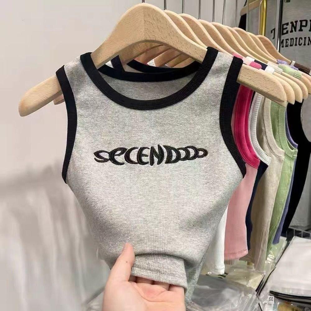 Letter Women's Knit Vest Top Sweet Sleeveless Camisole Fashion Slim Crop Top Travel