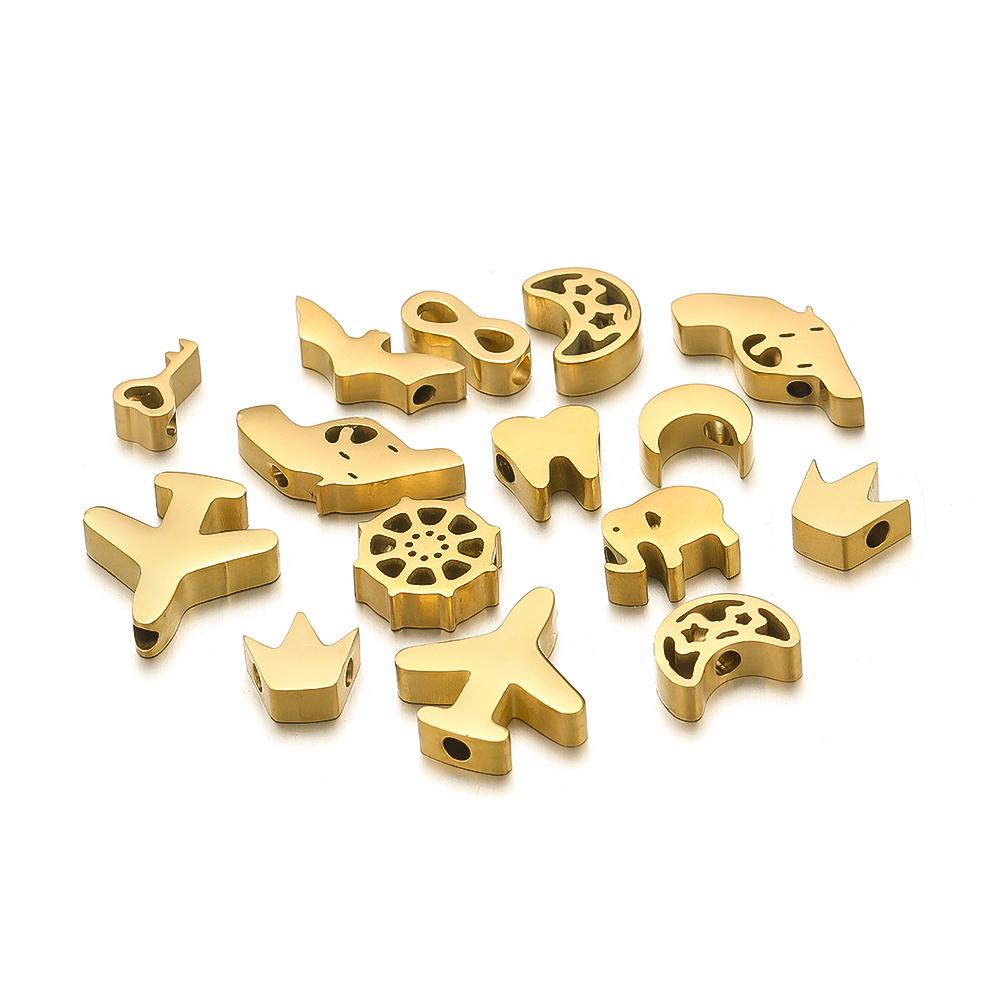 5Pcs Mirror Polish Stainless Steel Moon Key Beads Crowm Animal Spacer Beads DIY Jewelry Making Bracelet Women Necklace Findings