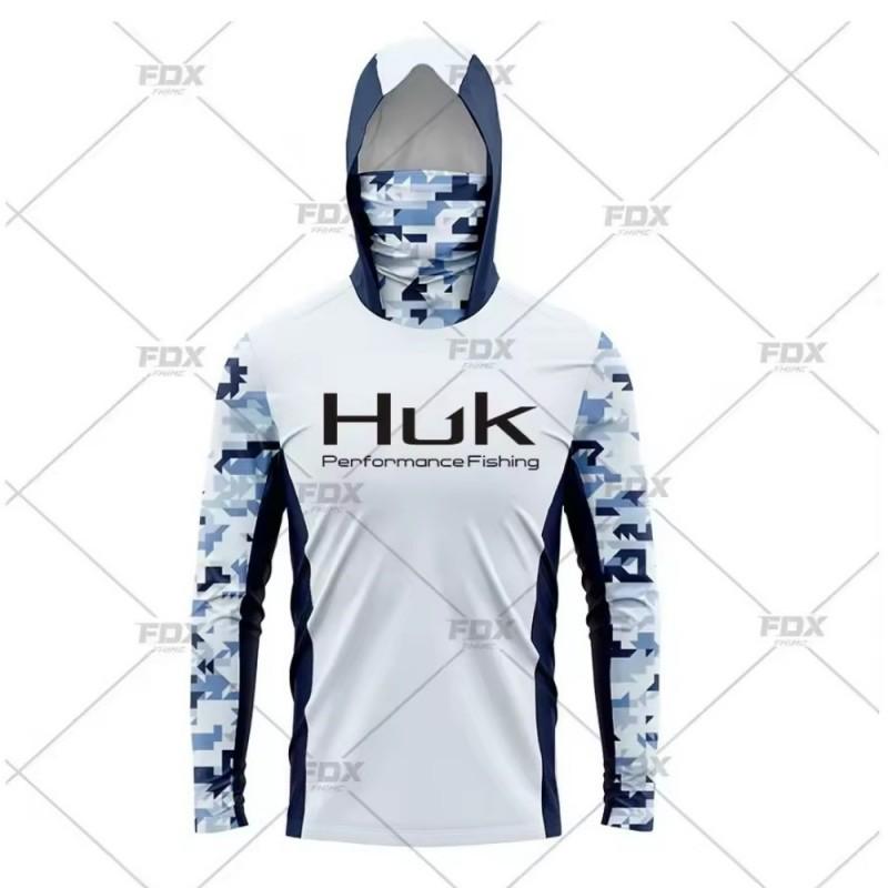 Neues HUK Langarm Kapuzenmaske Angelkleidung Anti-Ultraviolett Atmungsaktiv Lässiges Sport-T-Shirt