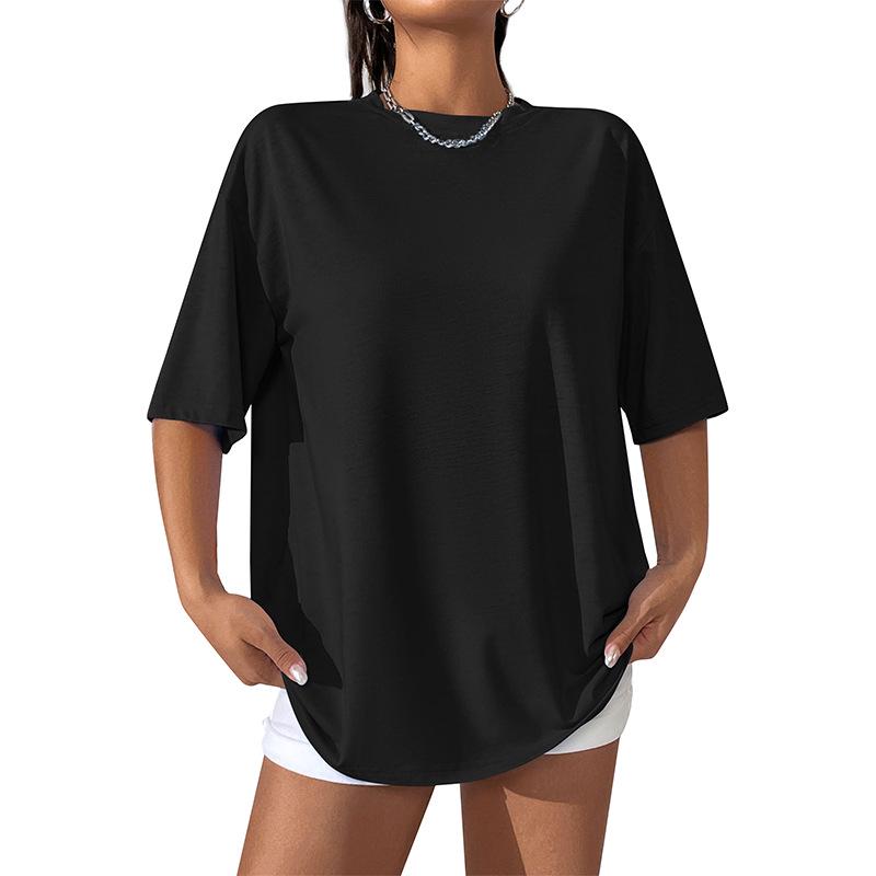 European Summer 2026 Women's Mid-Length Plain Loose T-Shirt with Five-Point Sleeves
