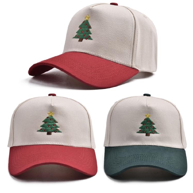 Flexible Color Block Cotton Baseball Cap With Embroidery Christmas Tree Pattern Unisex Casual Sun Protective Headwear