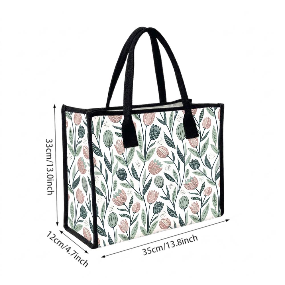 Floral Printed Canvas Tote Bag Casual Large Capacity Daily Handbag for Shopping Travel Outdoor Use