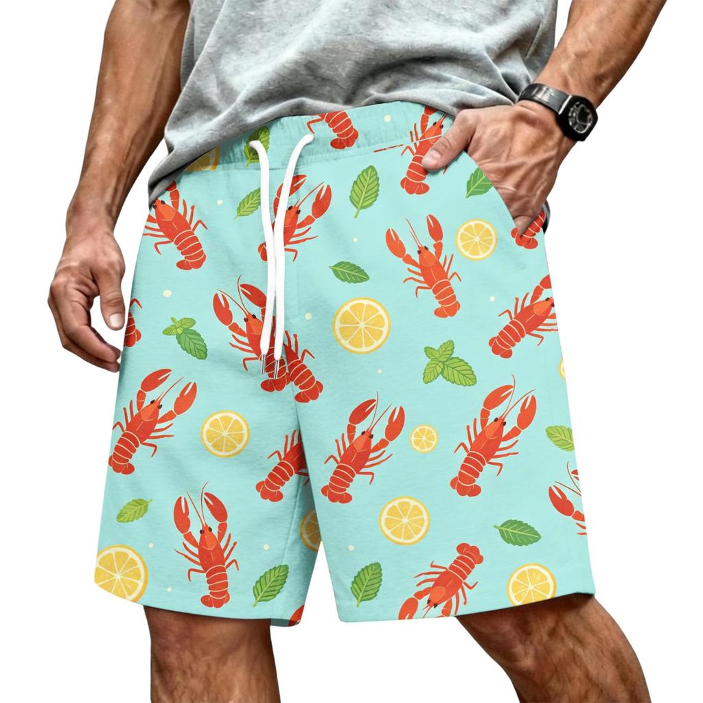 Men's Hawaiian Print Mesh Shorts with Drawstring Elastic Waist for Summer Beach