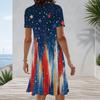 Women Plus Size Round Neck Short Sleeve Star Printed A Line Dress Red White Blue