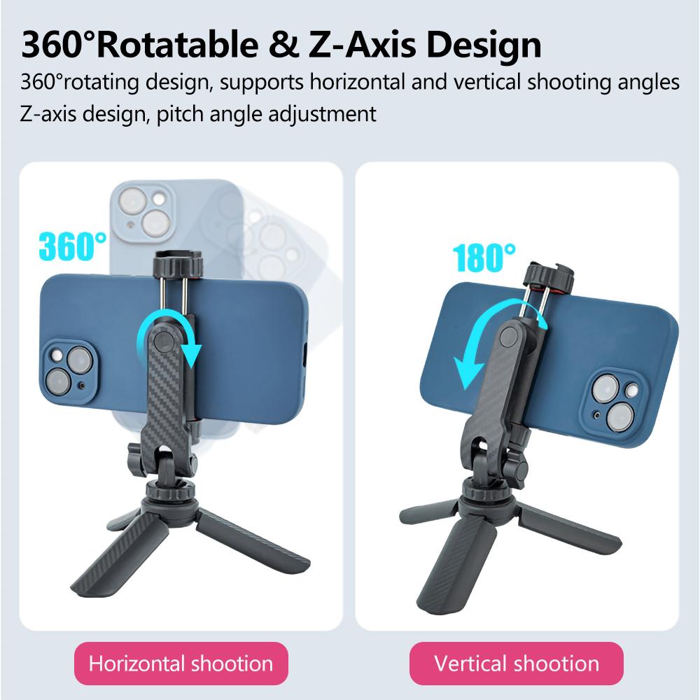 Suport telefon multifuncțional, clemă rotativă la 360°, suport trepied pentru telefon, rotativ cu suporturi duble pentru încălțăminte rece pentru smartphone Vlog