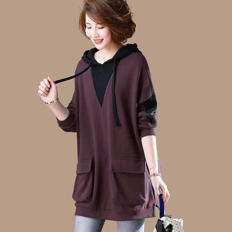 Korean Style Women's Plus Size Hooded Sweatshirt - Long Sleeve, Mid-Length, for Autumn 2021