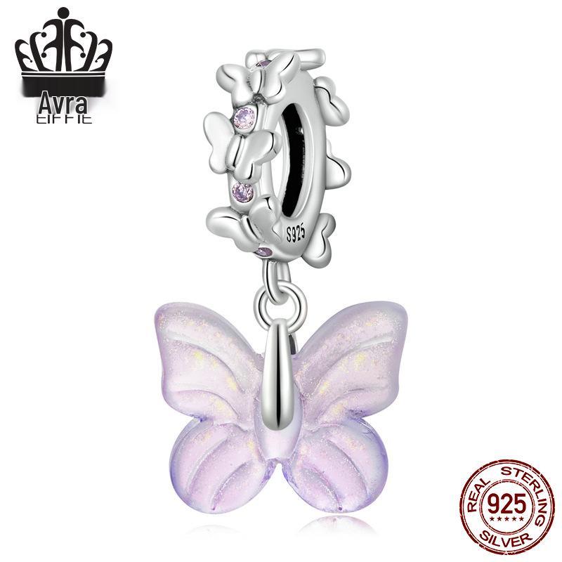 S925 Sterling Silver Exquisite Butterfly Tassel Beaded Pendant for DIY Jewelry