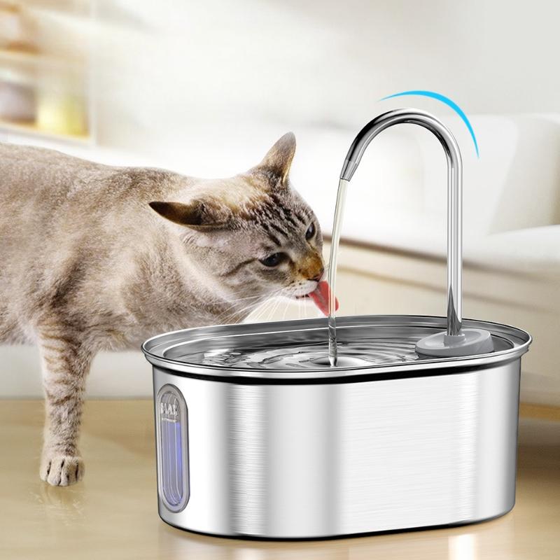 304 Stainless Steel Pet Water Fountain Cat Dog Automatic Dispenser Quiet Pump Filter Large Capacity Drinking Bowl Pet Feeder