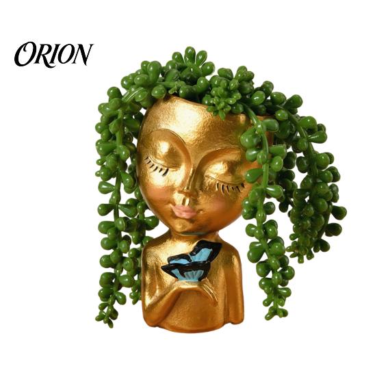 Makeup Brush Holder Creative Resin Girl Portrait Flowerpot for Green Plants Succulents, Holder, Multifunctional Head Vase Vase, Decorative Desktop