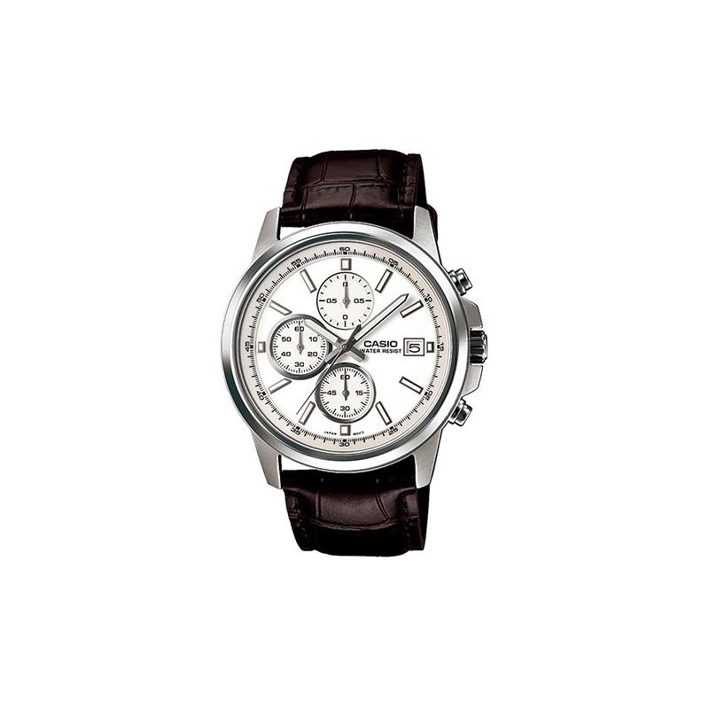 

Casio three-eye design waterproof hands simple quartz movement leather strap Japanese and Korean watch men s watch white dial MTH-5001L-7APF белый