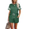 Women Casual Home Sleepwear Round Neck Short Sleeve Stripe Two-Piece Sets