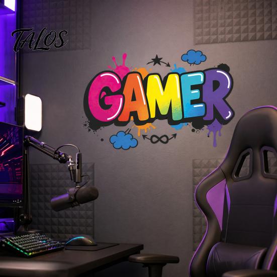 Adesivi Murali TALOS GAMER, Decalcomanie Autoadesive Senza Tracce, PVC Artistico Impermeabile, Adesivi Colorati Graffiti per Stanze E-Sports Camere da Letto Dormitori Decorazioni per Giochi