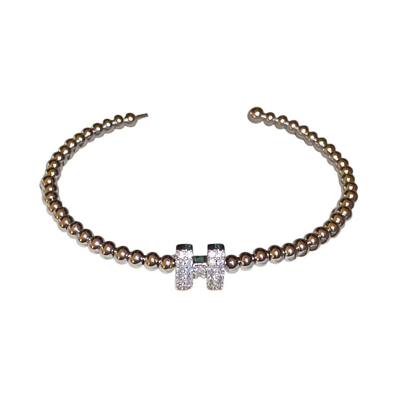 Copper Zircon Alphabet Open Wristband With Silver Color For Casual Chic Hand Jewelry