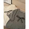 Korean lace bow print short-sleeved t-shirt women's summer new foreign style versatile small cotton top trendy