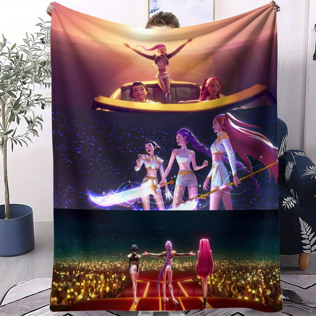 K-POP Huntrix & Saja Boys Flannel Blanket Hot Anime Throw Blanket for Home Living Room Travel Camping Office Napping Fan Gift